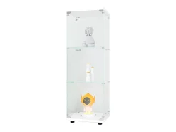 Vitrina de cristal con 3 estantes de cristal, puertas y cerradura, color blanco
