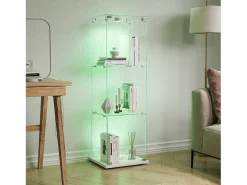 Vitrina de cristal con 3 estantes e iluminación táctil - 123,3 x 39,8 x 35 cm - Vitrina estrecha - blanca