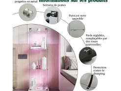 Vitrina de cristal con 3 estantes e iluminación táctil - 123,3 x 39,8 x 35 cm - Vitrina estrecha - blanca