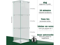 Vitrina de cristal con 3 estantes e iluminación táctil - 123,3 x 39,8 x 35 cm - Vitrina estrecha - blanca