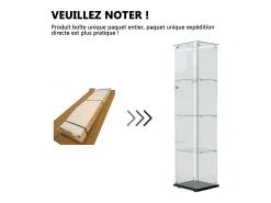 Vitrina de cristal con 5 estantes y puerta doble, vitrina para sala de estar