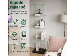 Vitrina de cristal con 5 estantes y puerta doble, vitrina para sala de estar