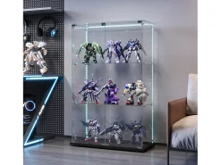 Vitrina de cristal con 4 estantes y puerta doble, vitrina para sala de estar