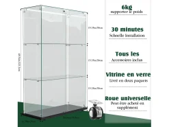 Vitrina de cristal con 4 estantes y puerta doble, vitrina para sala de estar
