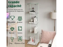 Vitrina de cristal con 5 estantes y puerta doble, vitrina para sala de estar