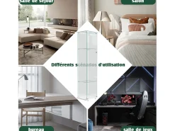 Vitrina de cristal con 5 estantes y puerta doble, vitrina para sala de estar