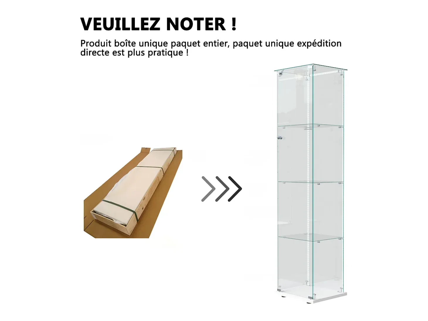 Vitrina de cristal con 5 estantes y puerta doble, vitrina para sala de estar