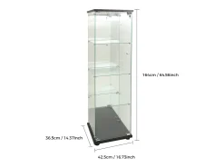 Vitrina de cristal con cerradura e iluminación LED - 4 estantes - 1 puerta - 36,5 x 42,5 x 164 cm - negra