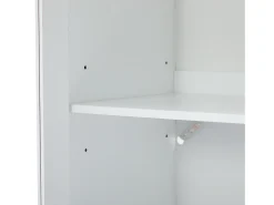 Vitrina de cristal con iluminación LED, 2 puertas y 2 cajones, 60 x 35,5 x 165 cm, color blanco