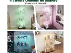 Vitrina de cristal con iluminación LED activada por tacto, 1 puerta, 3 estantes ajustables, 125 x 42 x 36 cm, negra