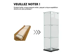Vitrina de cristal con iluminación LED activada por tacto, 1 puerta, 3 estantes ajustables, 125 x 42 x 36 cm, negra