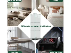 Vitrina de cristal con iluminación LED, 1 puerta con cerradura, 3 estantes ajustables, 125 x 42 x 36 cm, negra