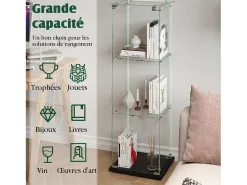 Vitrina de cristal con iluminación LED, 1 puerta con cerradura, 3 estantes ajustables, 125 x 42 x 36 cm, negra