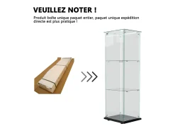 Vitrina de cristal con iluminación LED, 1 puerta con cerradura, 3 estantes ajustables, 125 x 42 x 36 cm, negra