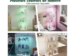 Vitrina de cristal con iluminación LED táctil, 1 puerta, 3 estantes ajustables, 125 x 42 x 36 cm, blanca