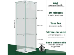 Vitrina de cristal con iluminación LED táctil, 1 puerta, 3 estantes ajustables, 125 x 42 x 36 cm, blanca