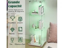 Vitrina de cristal con iluminación LED táctil, 1 puerta, 3 estantes ajustables, 125 x 42 x 36 cm, blanca