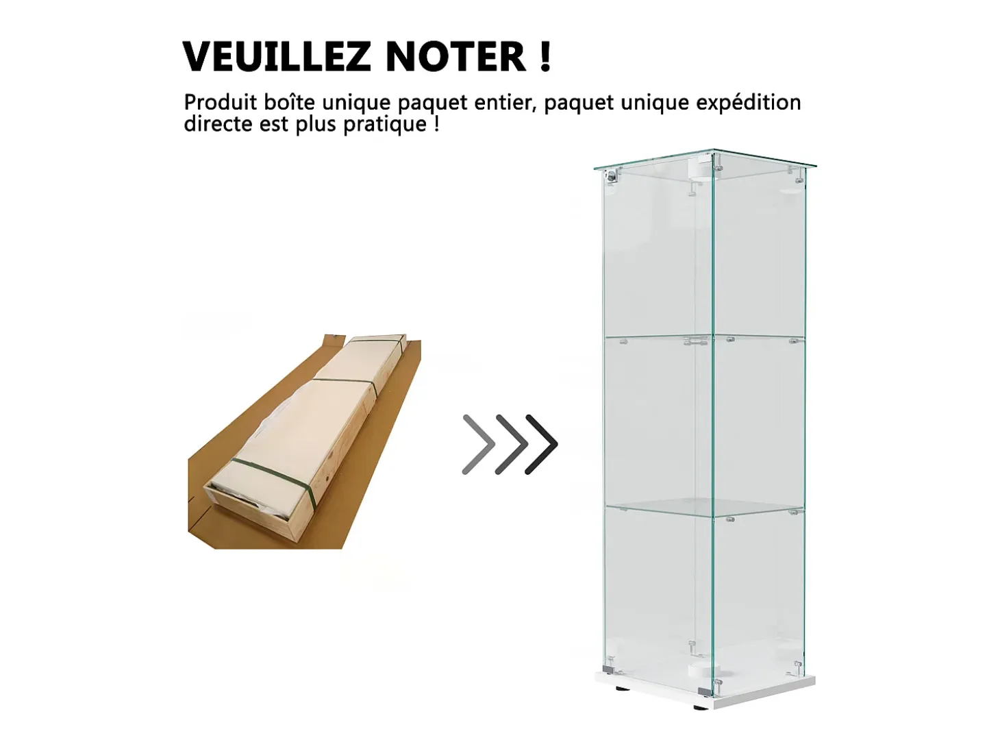 Vitrina de cristal con iluminación LED táctil, 1 puerta, 3 estantes ajustables, 125 x 42 x 36 cm, blanca