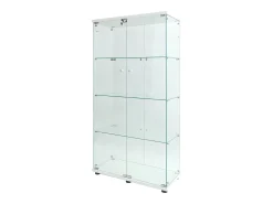 Vitrina de cristal con soporte, LED, 2 puertas con cerradura, 4 compartimentos, para colecciones y decoración