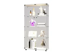 Vitrina de cristal con soporte, LED, 2 puertas con cerradura, 4 compartimentos, para colecciones y decoración
