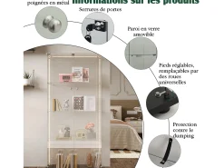 Vitrina de cristal con tiras LED, vitrina, 2 puertas con cerradura, 4 estantes, 163 x 78,5 x 35 cm, color blanco