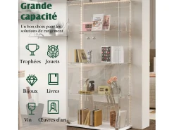 Vitrina de cristal con tiras LED, vitrina, 2 puertas con cerradura, 4 estantes, 163 x 78,5 x 35 cm, color blanco
