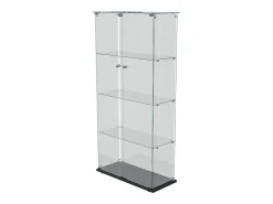 Vitrina de cristal con tiras LED, vitrina, 2 puertas con cerradura, 4 estantes, 163 x 78,5 x 35 cm, color negro