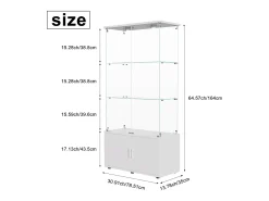 Vitrina de cristal de 3 estantes con gabinetes e iluminación LED – Diseño moderno blanco