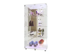 Vitrina de cristal LED – 4 estantes, 2 puertas, vitrina independiente, blanca, 80,49 x 36,49 x 163,9 cm