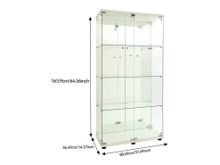 Vitrina de cristal LED – 4 estantes, 2 puertas, vitrina independiente, blanca, 80,49 x 36,49 x 163,9 cm