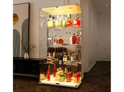 Vitrina de cristal LED – 4 estantes, 2 puertas, vitrina independiente, blanca, 80,49 x 36,49 x 163,9 cm