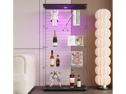 Vitrina de cristal LED – 4 estantes, 2 puertas, vitrina independiente, negra, 80,49 x 36,49 x 163,9 cm