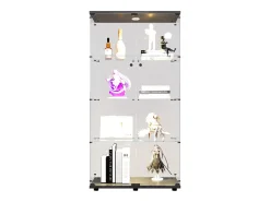 Vitrina de cristal LED – 4 estantes, 2 puertas, vitrina independiente, negra, 80,49 x 36,49 x 163,9 cm