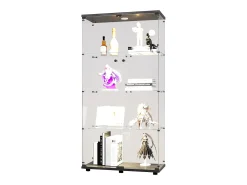 Vitrina de cristal LED – 4 estantes, 2 puertas, vitrina independiente, negra, 80,49 x 36,49 x 163,9 cm
