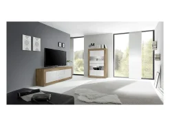 Vitrina de diseño 4 puertas colección ACCESS. Color blanco y roble oscuro.
