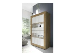 Vitrina de diseño 4 puertas colección ACCESS. Color blanco y roble oscuro.
