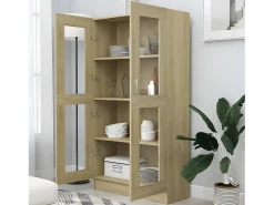 Vitrina de madera contrachapada color roble 82,5x30,5x150 cm ES871547