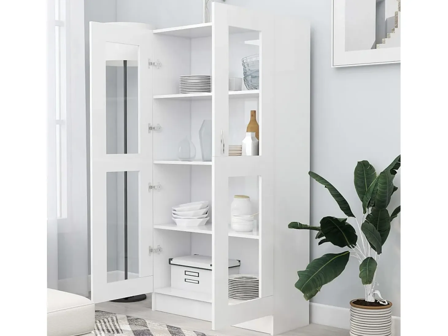 Vitrina de madera contrachapada blanco 82,5x30,5x150 cm ES480103
