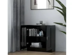 Vitrina de madera contrachapada negro 82,5x30,5x80 cm