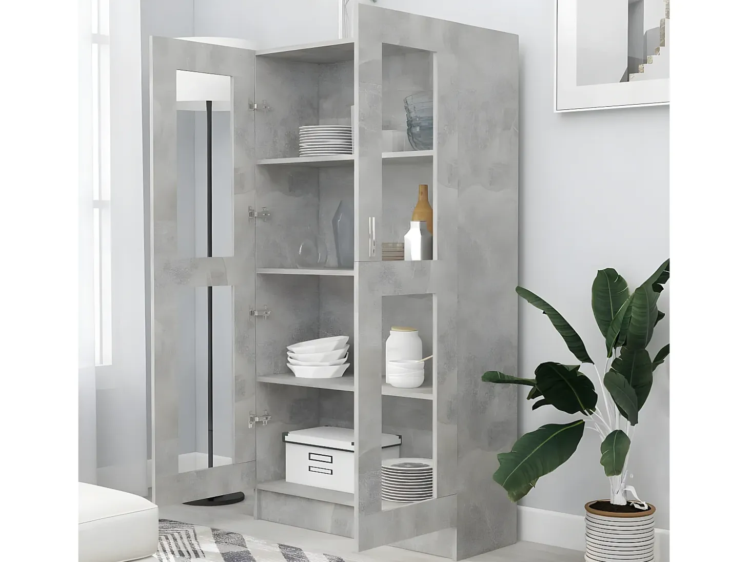Vitrina de madera contrachapada gris hormigón 82,5x30,5x150cm
