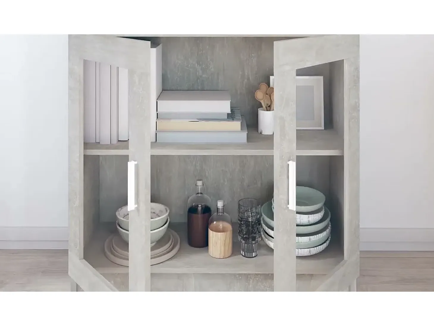 Vitrina de madera contrachapada gris hormigón 82,5x30,5x80 cm