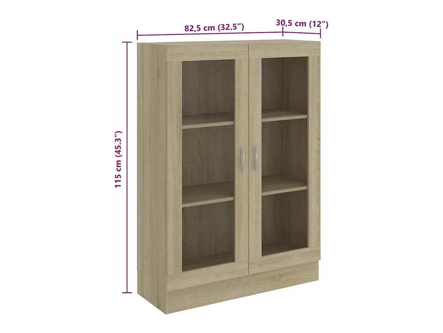 Vitrina de madera contrachapada color roble 82,5x30,5x115 cm