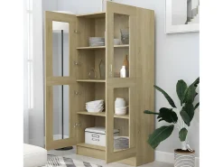 Vitrina de madera contrachapada color roble 82,5x30,5x150 cm