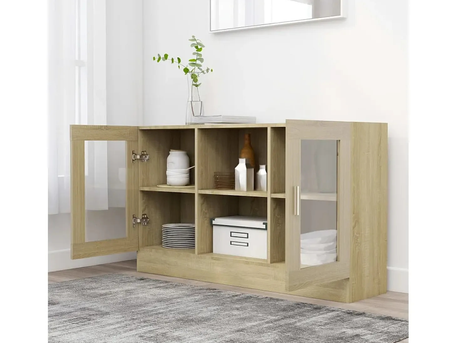 Vitrina de madera contrachapada color roble 120x30,5x70 cm ES354998