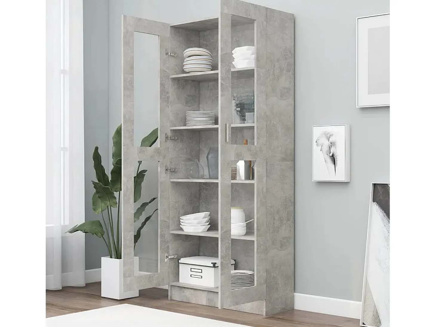 Vitrina de madera de ingeniería gris hormigón 82,5x30,5x185,5cm ES290697