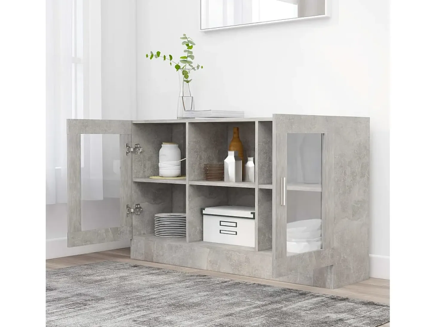 Vitrina de madera de ingeniería gris 120x30,5x70 cm ES107599