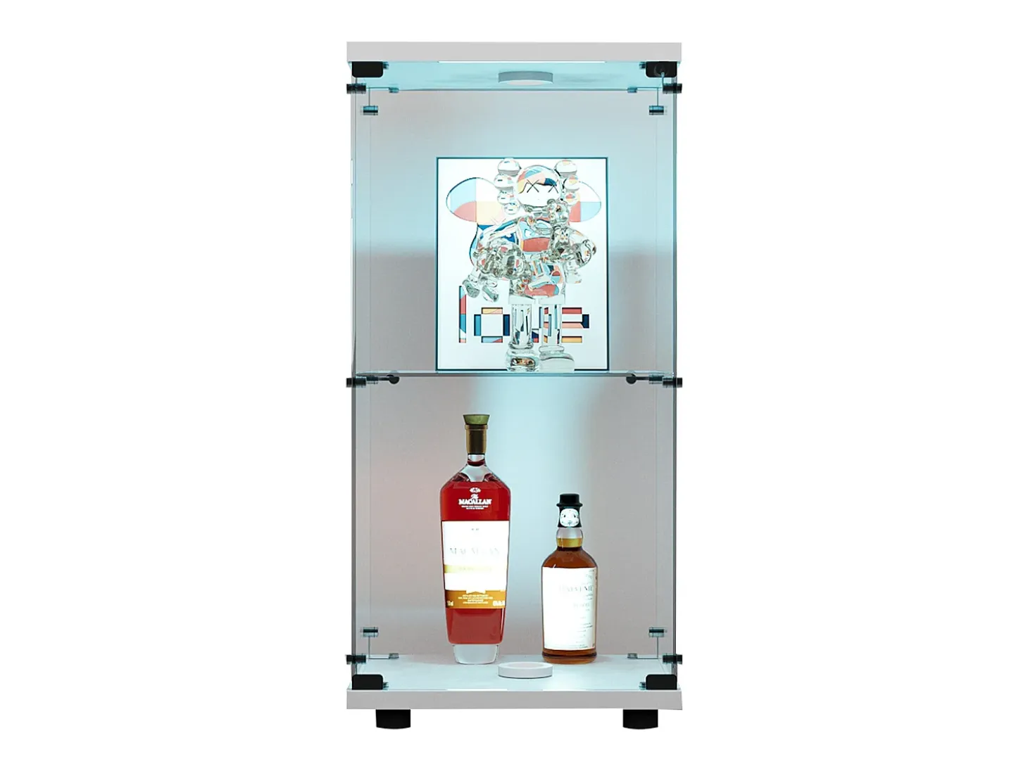 Vitrina de vidrio de doble capa con puerta, estantería independiente para sala de estar, dormitorio, oficina, 40,4 x 36,5 x 86,2 cm, color blanco