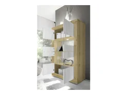 Vitrina diseño 4 puertas colección ACCESS. Color blanco y roble claro.