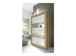 Vitrina diseño 4 puertas colección ACCESS. Color blanco y roble claro.