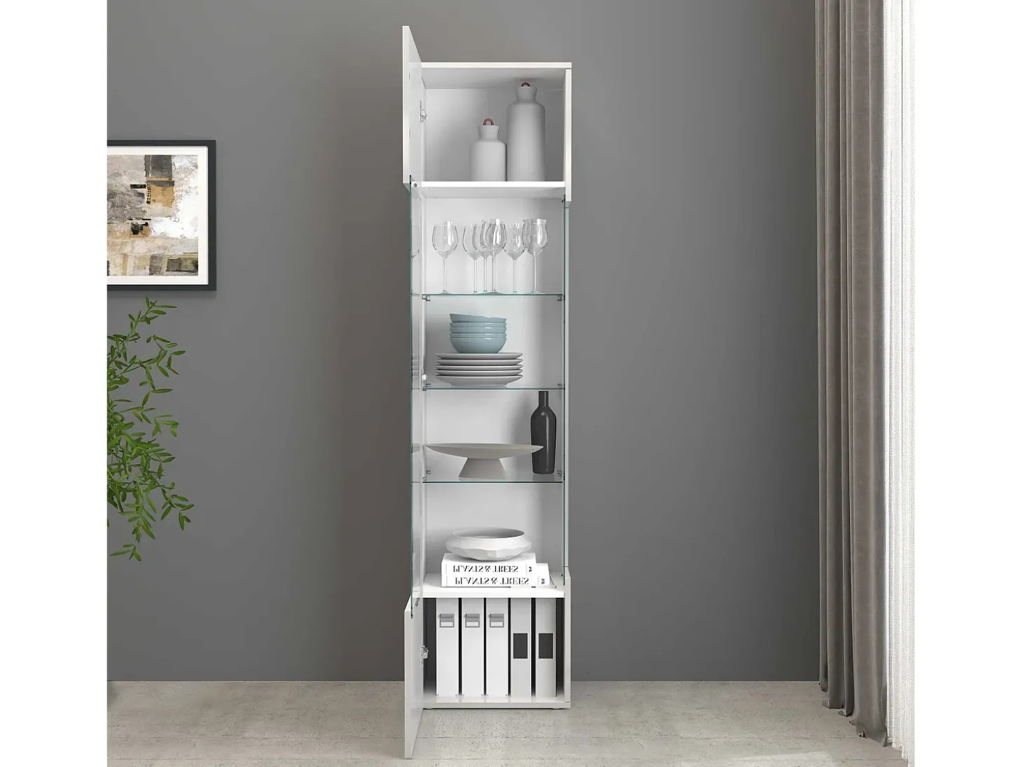 Vitrina Egypt con 1 puerta y 5 estantes blanco brillo 45x34x190 cm